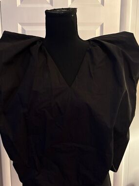Zara Black V-Neck Puff Shoulder Blouse